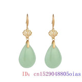 Green Jade Water Drop Earrings Amulet Crystal Chalcedony Women Jewelry
