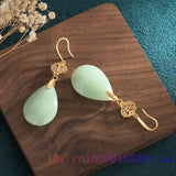 Green Jade Water Drop Earrings Amulet Crystal Chalcedony Women Jewelry