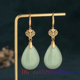 Green Jade Water Drop Earrings Amulet Crystal Chalcedony Women Jewelry
