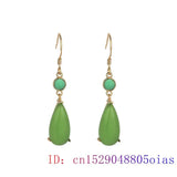 Green Jade Water Drop Earrings Chalcedony Jewelry Zircon Women 925 Silver