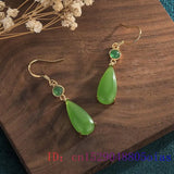 Green Jade Water Drop Earrings Chalcedony Jewelry Zircon Women 925 Silver