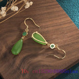 Green Jade Water Drop Earrings Chalcedony Jewelry Zircon Women 925 Silver