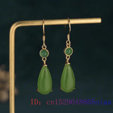 Green Jade Water Drop Earrings Chalcedony Jewelry Zircon Women 925 Silver