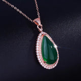 Green Jade Pendant Necklace Emerald Zircon Diamonds Jewelry