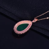 Green Jade Pendant Necklace Emerald Zircon Diamonds Jewelry