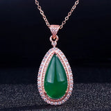 Green Jade Pendant Necklace Emerald Zircon Diamonds Jewelry