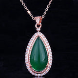 Green Jade Pendant Necklace Emerald Zircon Diamonds Jewelry