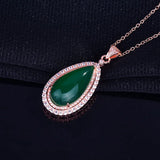 Green Jade Pendant Necklace Emerald Zircon Diamonds Jewelry