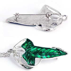 Green Leaf Pendant Necklace Elven Symbol Brooch Pin Jewelry