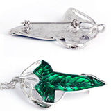 Green Leaf Pendant Necklace Elven Symbol Brooch Pin Jewelry