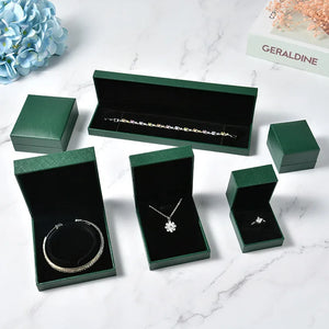 Green Leather Jewelry Box High Ring Pendant Necklace Bracelet Box