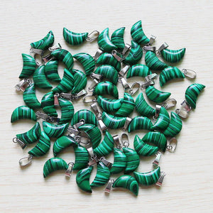 30Pcs Green Malachite Moon Charms Beads for DIY Jewelry Making