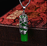Green Malay Jade Dragon Column Pendant Women's Jewelry