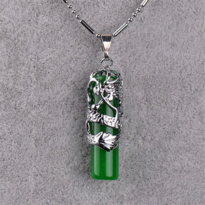 Green Malay Jade Dragon Column Pendant Women's Jewelry
