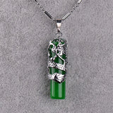 Green Malay Jade Dragon Column Pendant Women's Jewelry