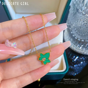 Maple Leaf Pendant Necklace Zircon Inlay Y2K Jewelry