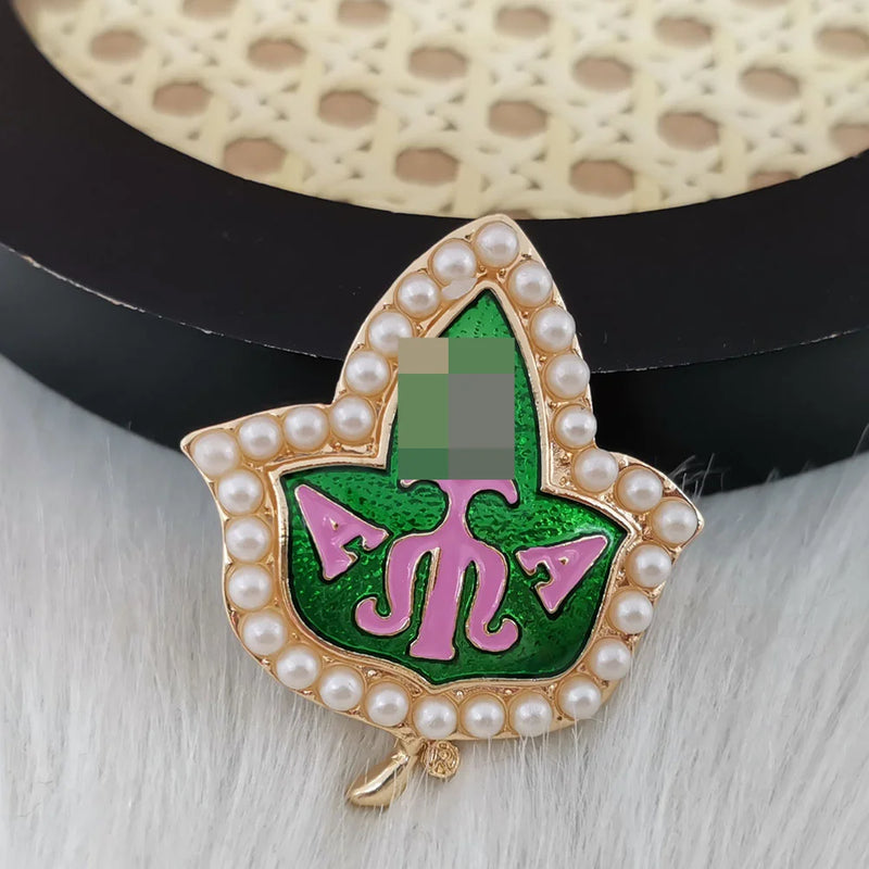 Assorted Green Maple Leaf & Pearl Lapel Pins - Women/Men