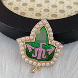 Assorted Green Maple Leaf & Pearl Lapel Pins - Women/Men