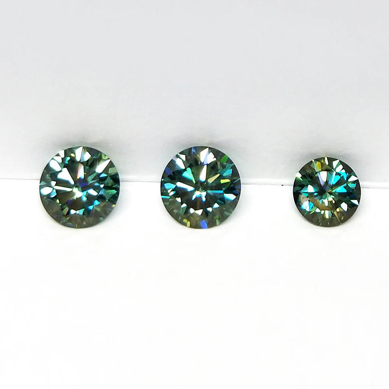 Green Moissanite Round Brilliant Cut Gems 3.0~11mm