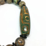 Green Agate 9 Eyes Pattern Dzi Beads Bracelet with Coconut Shell