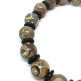 Green Agate 9 Eyes Pattern Dzi Beads Bracelet with Coconut Shell