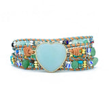 Green Natural Stone Love Bohemia Leather Bracelet