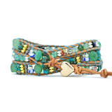 Green Natural Stone Love Bohemia Leather Bracelet