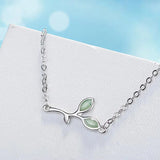 Green Opal Leaf Twig Bracelet 925 Silver Jewelry
