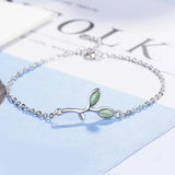 Green Opal Leaf Twig Bracelet 925 Silver Jewelry