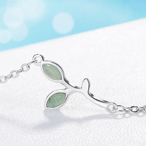 Green Opal Leaf Twig Bracelet 925 Silver Jewelry