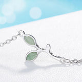Green Opal Leaf Twig Bracelet 925 Silver Jewelry