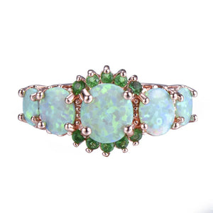 Green Orange Opal Oval Stone Ring Female Crystal Engagement Ring