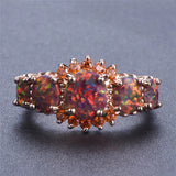 Green Orange Opal Oval Stone Ring Female Crystal Engagement Ring