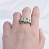 Green Orange Opal Oval Stone Ring Female Crystal Engagement Ring