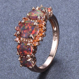 Green Orange Opal Oval Stone Ring Female Crystal Engagement Ring