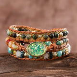 Green Oval Opal Bracelets Golden Link Chain Bangle