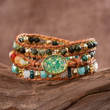 Green Oval Opal Bracelets Golden Link Chain Bangle