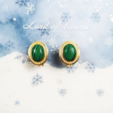 Green Oval Stone Golden Studs Earrings 925 Sterling Silver Europe Style