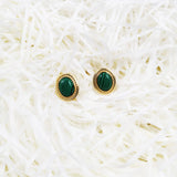 Green Oval Stone Golden Studs Earrings 925 Sterling Silver Europe Style