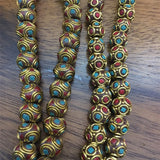 Green Pine Red Coral Nepal Beads For Tibetan Antique Golden Copper Jewelry