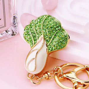 Cabbage Rhinestone Pendant Keychain Crystal Keyring