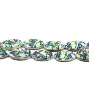 Green Printed Pattern Charm Stone Beads Oval Shape Loose Spacer Shell Beads