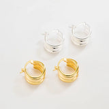 925 Silver Minimalist Hoop Earrings Wide Round Earlobe Buckle