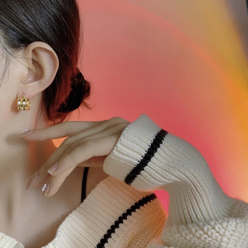 925 Silver Minimalist Hoop Earrings Wide Round Earlobe Buckle