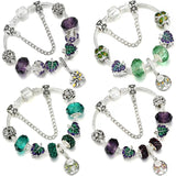 Green Purple Enamel Maple Leaves Charms Bracelet Family Tree Pendant