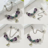 Green Purple Enamel Maple Leaves Charms Bracelet Family Tree Pendant