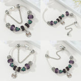 Green Purple Enamel Maple Leaves Charms Bracelet Family Tree Pendant