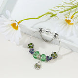 Green Purple Enamel Maple Leaves Charms Bracelet Family Tree Pendant
