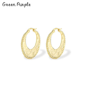 Silver 925 Irregular Texture Hoop Earrings Women Fine Jewelry