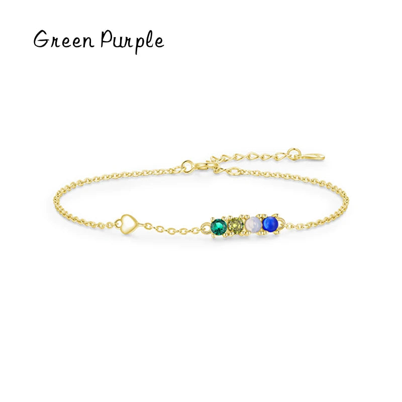 Real 925 Sterling Silver Round Bracelet with Zircon Crystal
